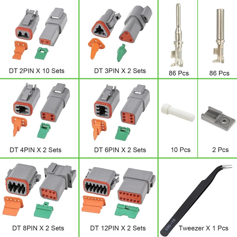 Twippo Deutsch Connector Kit 20 Sets, 2/3/4/6/8/12 Pin DT Connector Kit, Automotive Waterproof Wire Connectors, Electrical Connectors Kit with 16# Stamped Contacts for Car, RV, Truck Wiring 22-16AWG - Image 2